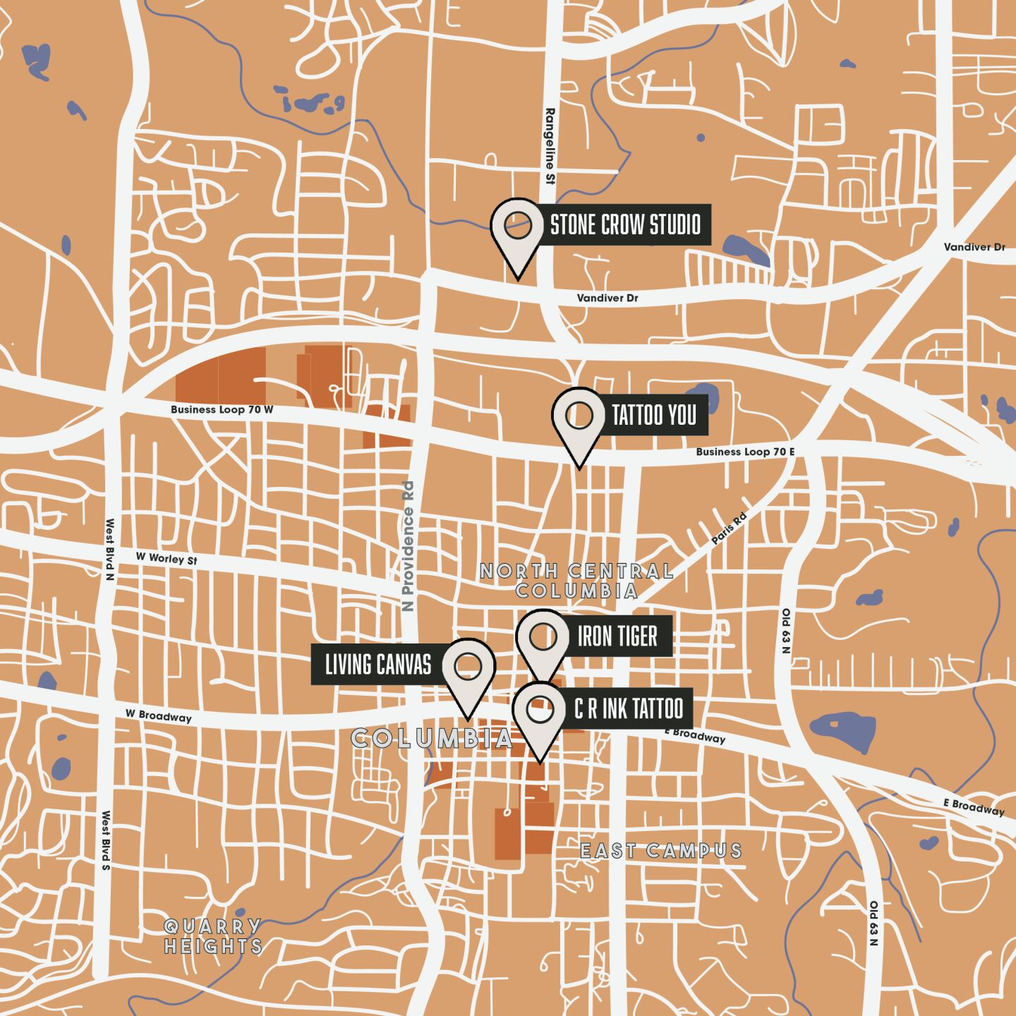 Map of tattoo shops